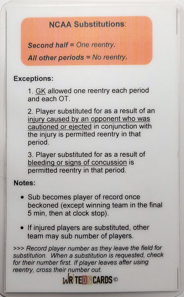 Substitutions Card (Sub) CLEARANCE